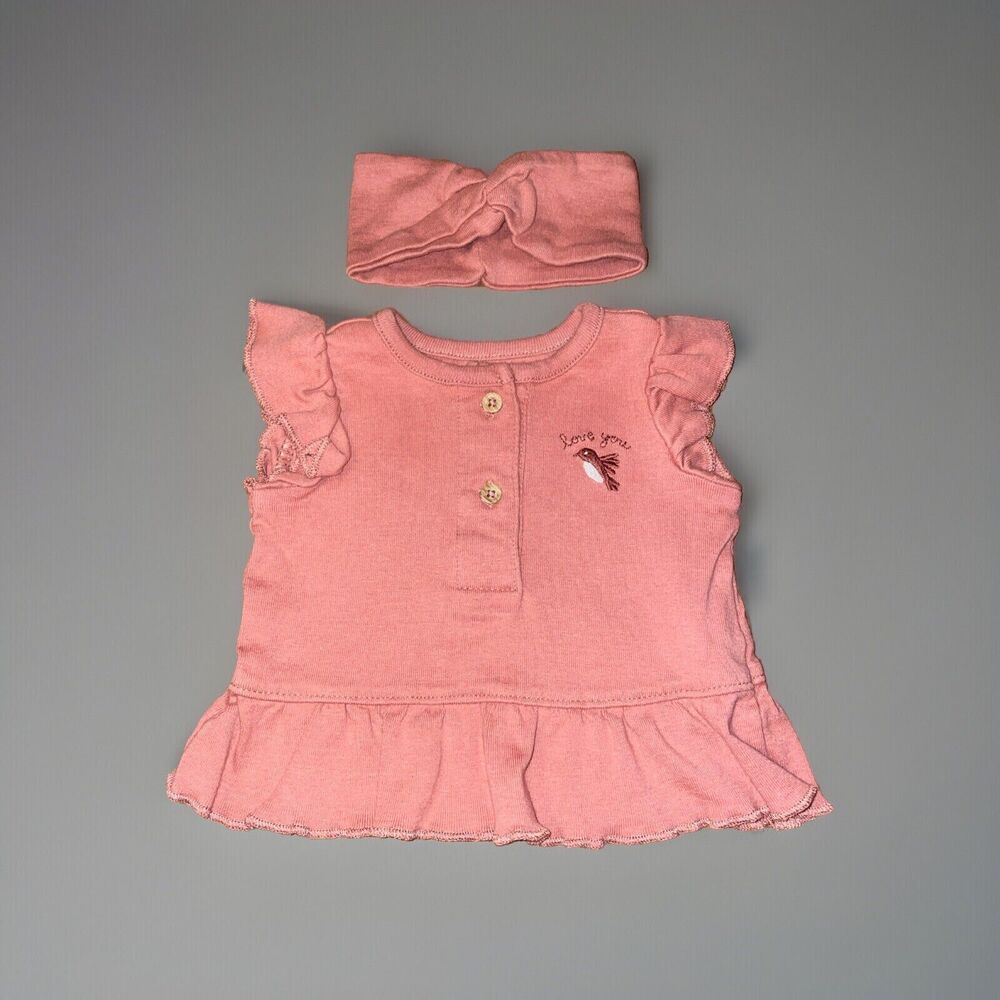 Carter's Baby Girl's Ruffle 2-Piece Top And Headband Set Light Brown Size NB